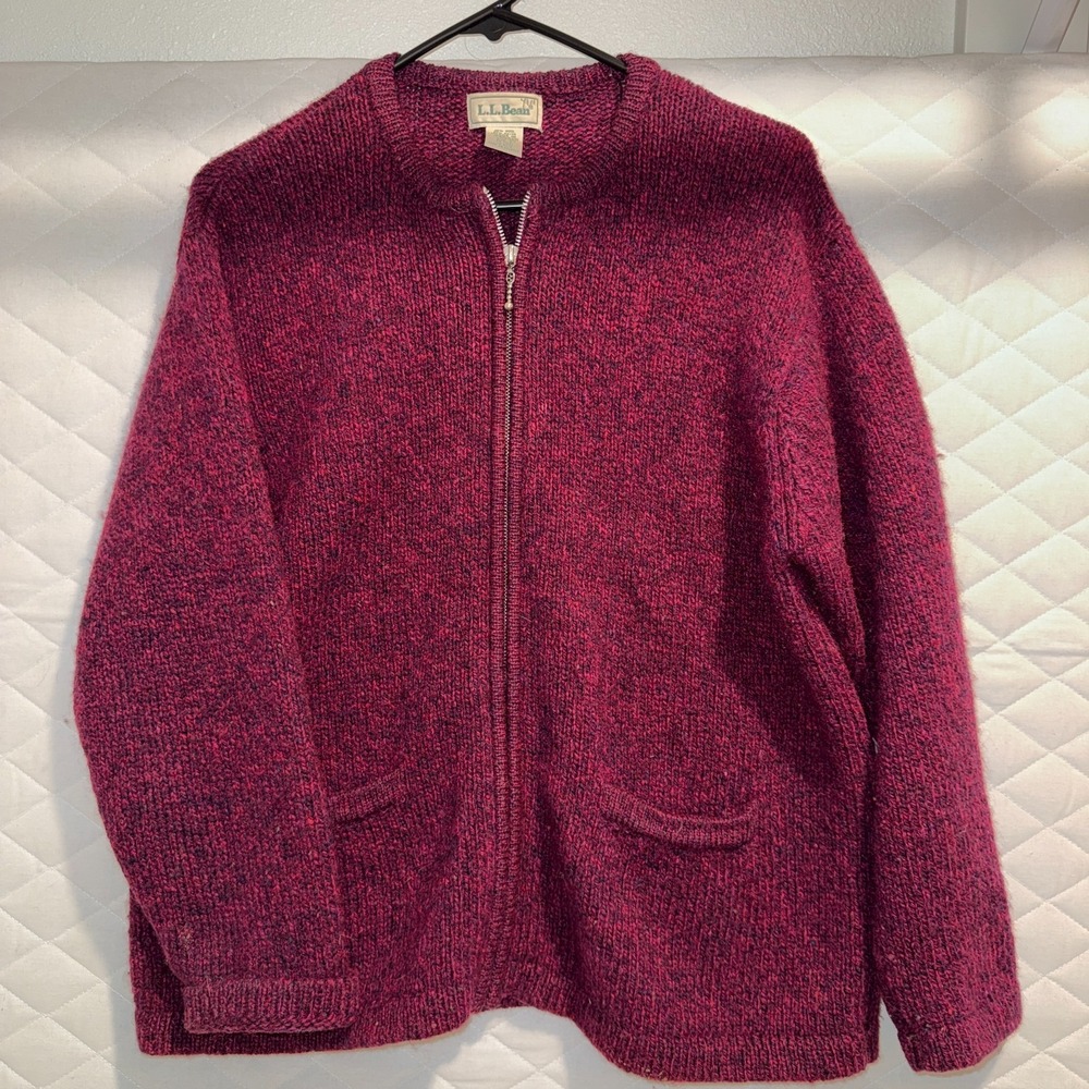 Vintage L.L. Bean Women's Large Wool Blend Full Zip Sweater Cardigan Purple